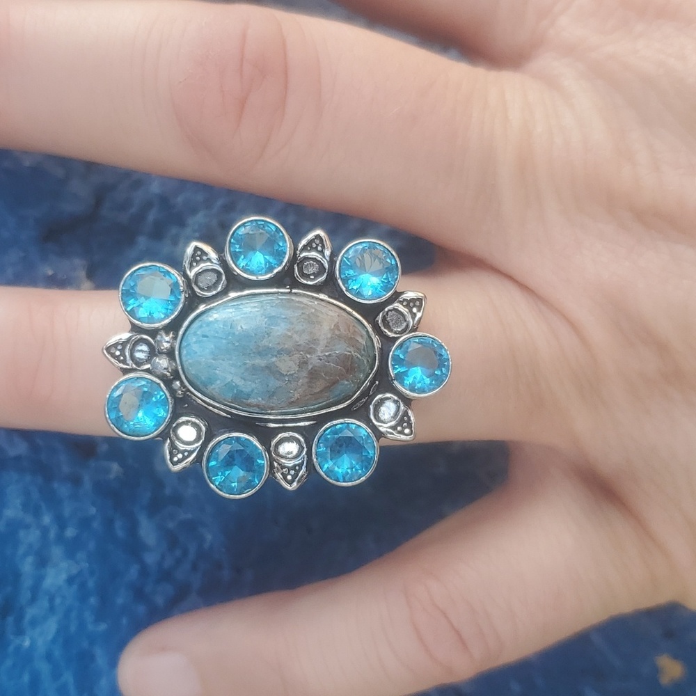 New Blue Apatite & Blue Topaz 925 Silver Statement Ring. - Picture 2 of 14